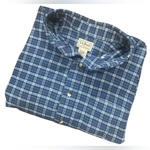 L.L. Bean Men's Blue Plaid Shirt Lightweight Flannel Shirt Size XL Regular